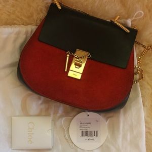 Chloe Drew suede red black leather cross body bag